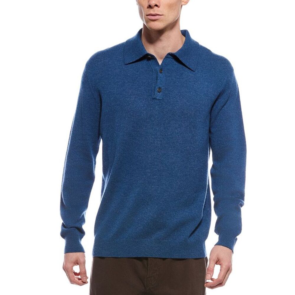 Forte Mens  Cashmere Polo Cashmere Sweater, Blue